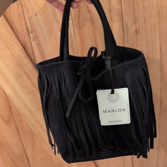 Marlon Black Fringe Tote Bag - Picture 2 of 5